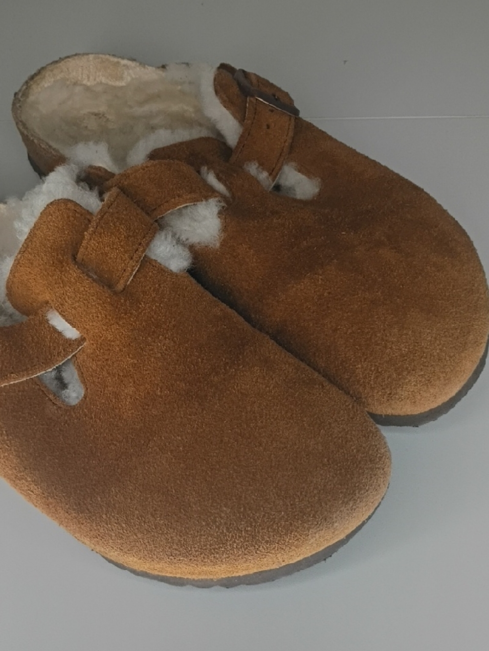 Birkenstock Boston Suede Shearling Lined Slip On Clogs in Chestnut Size 40 L9 M7